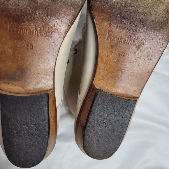 VINTAGE 90s ivory leather lace up ankle pointed‎ toe granny booties 40/9 - Picture 11 of 12